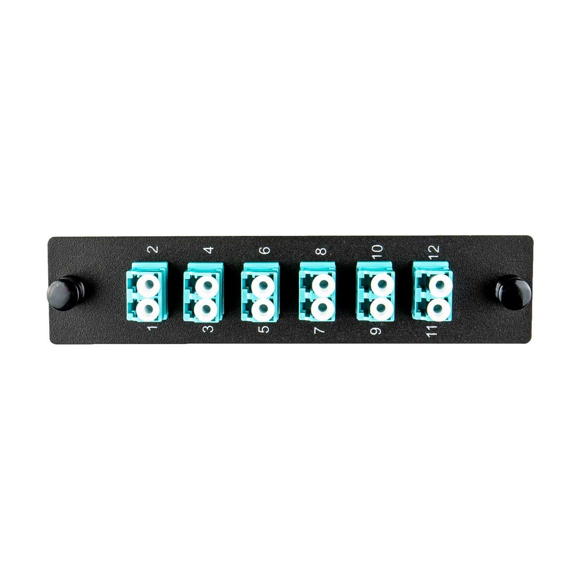 Adapter Plate, 12 Fiber, Duplex, LC/UPC, 50 µm OM3-4, Aqua